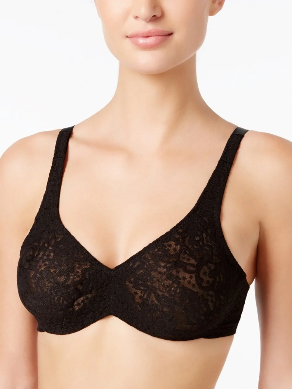 NWT Wacoal 34C Full Figure Black Halo Lace Underwire Bra Hook Closure Ret $52!